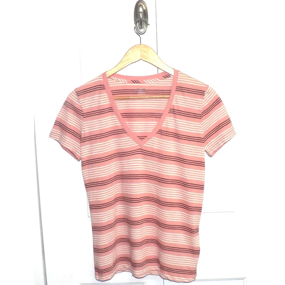 Madewell Women's Whisper V-Neck Stripe T-Shirt in Burnished Blush XSmall